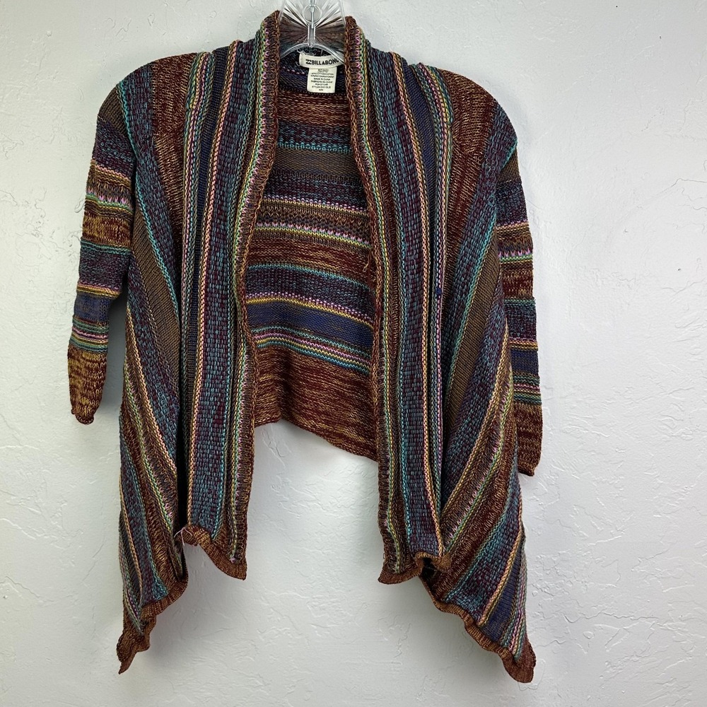 Billabong Sweater Womens Medium Striped Open Cardigan Boho Multicolor